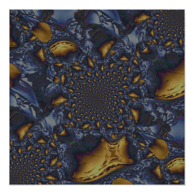Gold and Silver Blue Molten Metal Poster (Front)