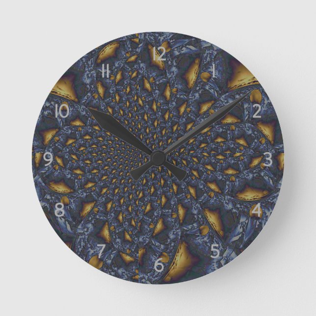 Gold and Silver Blue Molten Metal Round Clock (Front)