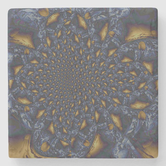 Gold and Silver Blue Molten Metal Stone Coaster (Front)