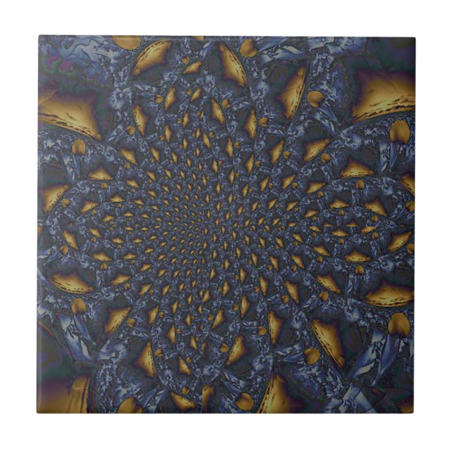 Gold and Silver Blue Molten Metal Tile (Front)