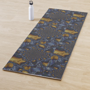 Gold and Silver Blue Molten Metal Yoga Mat