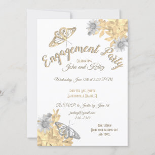 Gold and Silver Butterflies Engagement Invitation