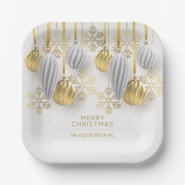 Gold and Silver Christmas Ornaments  Paper Plate (Front)