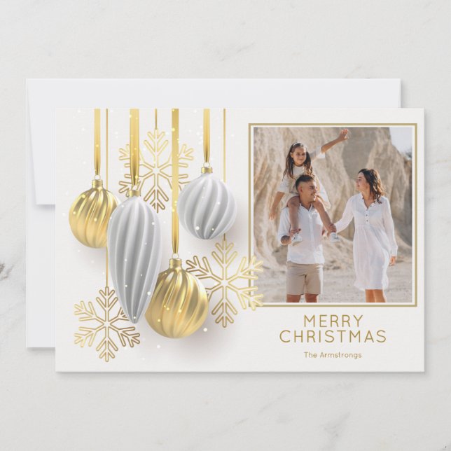 Gold and Silver Christmas Ornaments Photo Holiday Card (Front)
