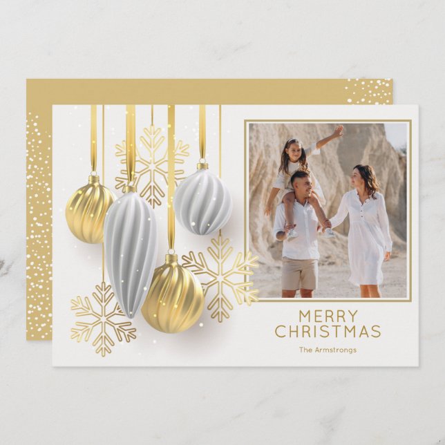 Gold and Silver Christmas Ornaments Photo Holiday Card (Front/Back)