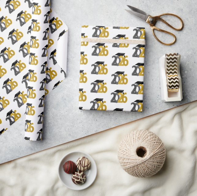 Gold and Silver Class of 2026 Graduation Wrapping Paper (Crafts)