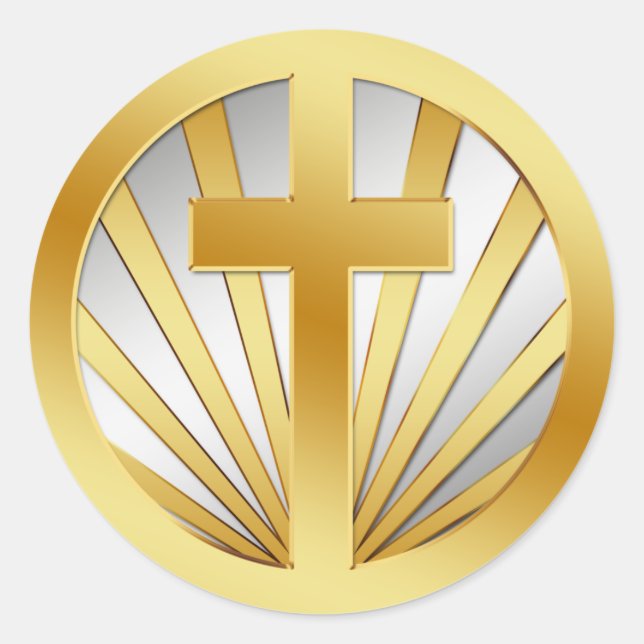GOLD AND SILVER CROSS CLASSIC ROUND STICKER (Front)