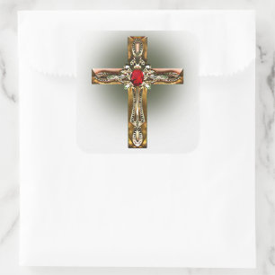 Gold and Silver Cross Square Sticker