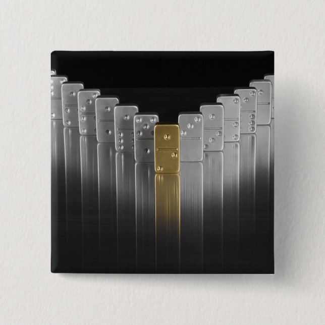 Gold and silver dominoes 15 cm square badge (Front)