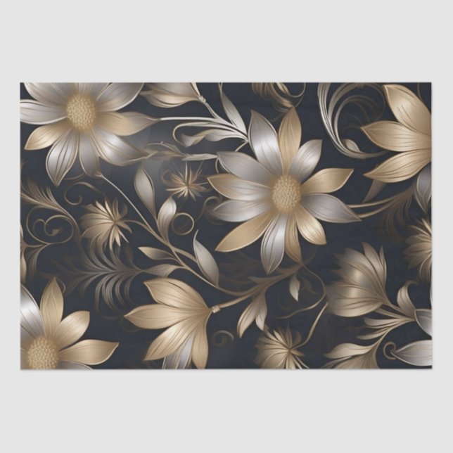 Gold and Silver Flowers Decoupage /  Tissue Paper (Front)