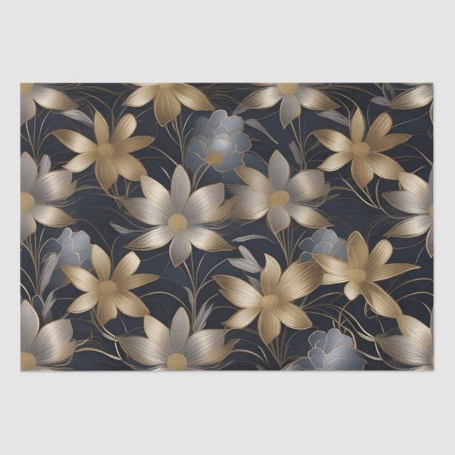 Gold and Silver Flowers Decoupage /  Tissue Paper (Front)