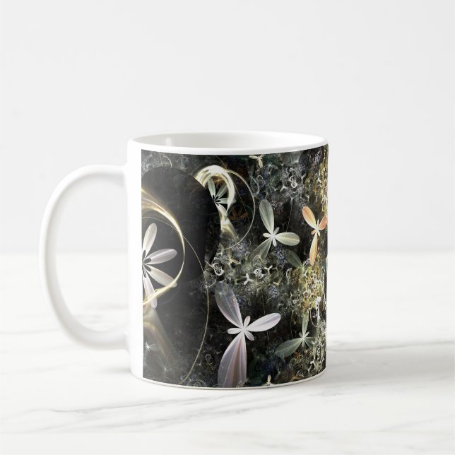 Gold and Silver Flowers Fractal Coffee Mug (Left)
