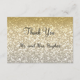 Gold and Silver glitter crystals elegant wedding Thank You Card