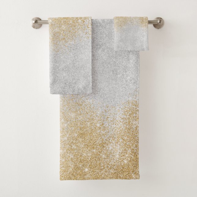 Gold and Silver Glitter Ombre Luxury Design  Bath Towel Set (Insitu)