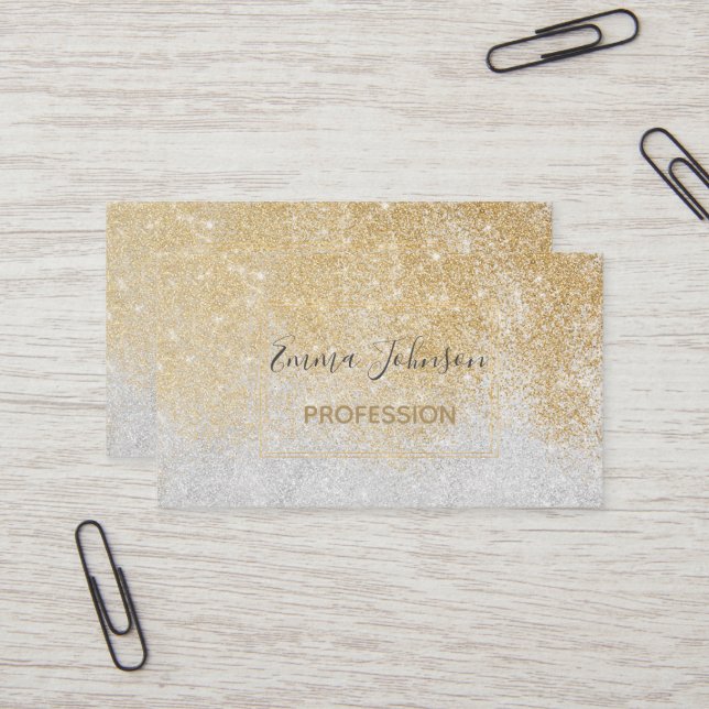 Gold and Silver Glitter Ombre Luxury Design Business Card (Front/Back In Situ)