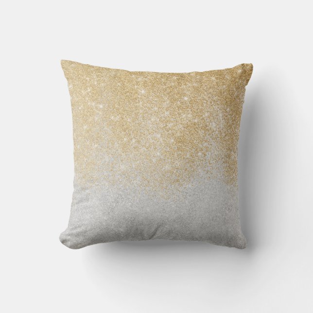 Gold and Silver Glitter Ombre Luxury Design Cushion (Front)