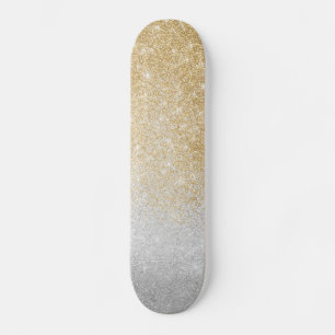 Gold and Silver Glitter Ombre Luxury Design  Skateboard