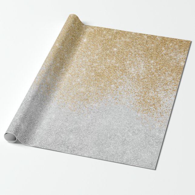 Gold and Silver Glitter Ombre Luxury Design  Wrapping Paper (Unrolled)