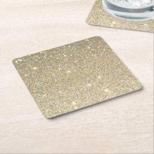 gold and silver glitter square paper coaster