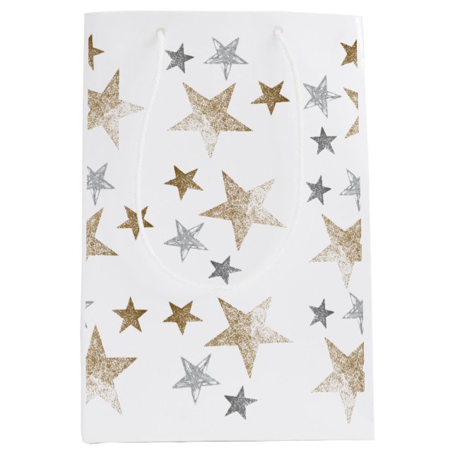 Gold and silver glitter stars medium gift bag (Front)