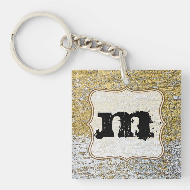 Gold and Silver Grunge Glitter Key Chain (Front)