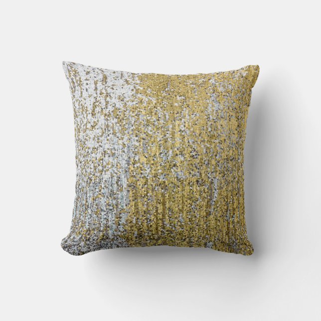 Gold and Silver Grunge Glitter Throw Couch Pillow (Front)