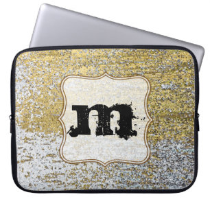 Gold and Silver Grunge Monogram 15" Laptop Case