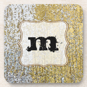 Gold and Silver Grunge Monogram Drink Coaster