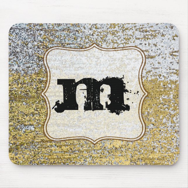 Gold and Silver Grunge Monogram Initial Mouse Pad (Front)