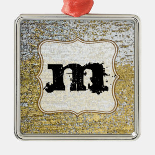 Gold and Silver Grunge Monogram Initial Ornament