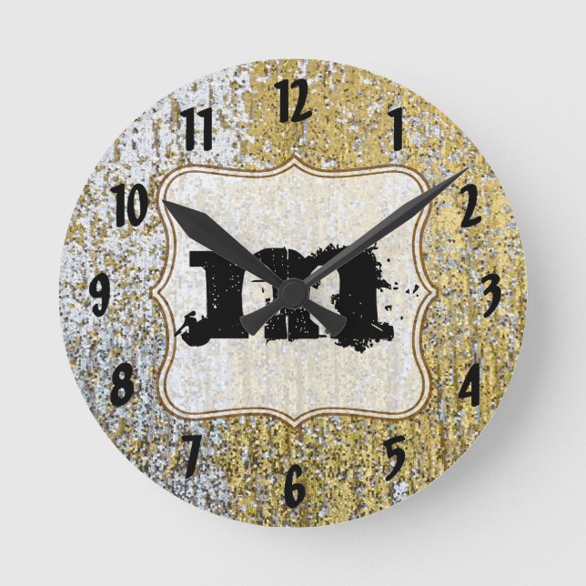 Gold and Silver Grunge Monogram Initial Wall Clock (Front)