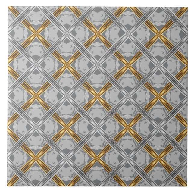 Gold and Silver Laced Medallions Pattern Tile (Front)