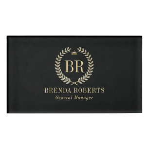 Gold and Silver Laurel Wreath Custom Monogram Name Tag