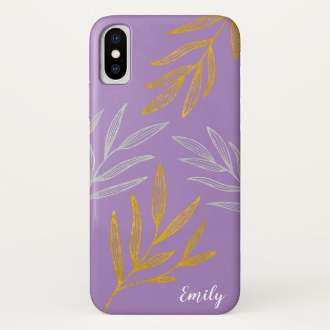 Gold and Silver Leaves Personalised Phone Case (Back)
