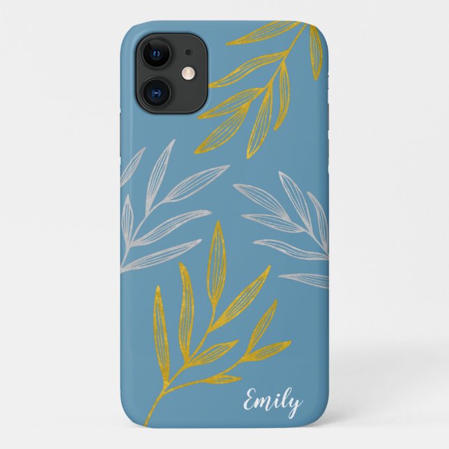 Gold and Silver Leaves Personalised Phone Case (Back)