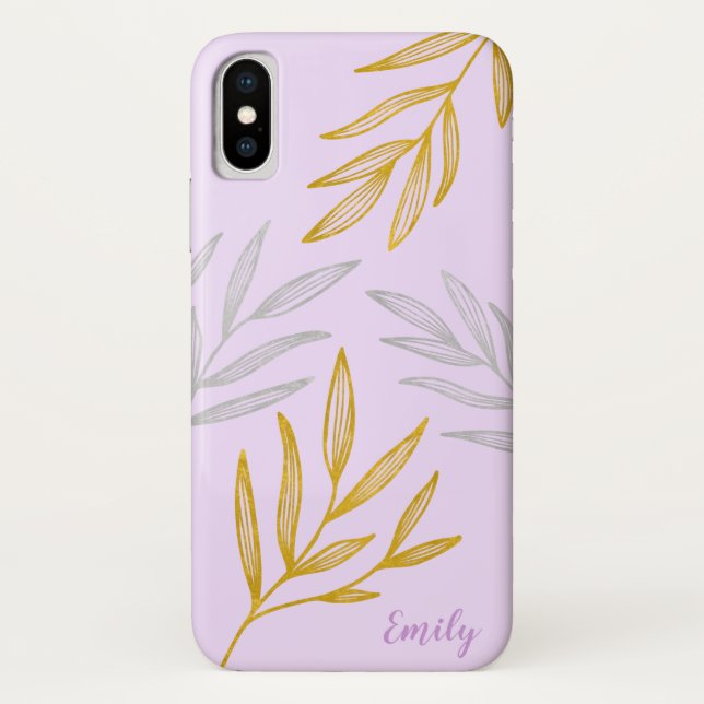 Gold and Silver Leaves Personalised Phone Case (Back)