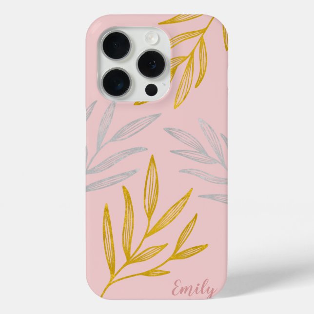Gold and Silver Leaves Personalised Phone Case (Back)