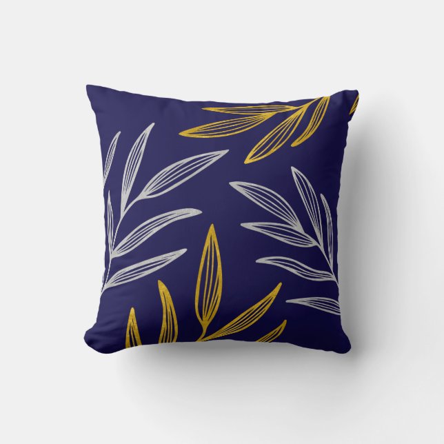 Gold and Silver Leaves Throw Pillow (Front)