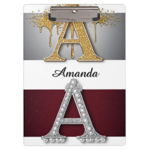 Gold and Silver Letter A Monogram Clipboard