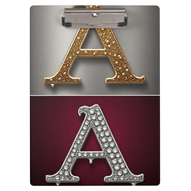 Gold and Silver Letter A Monogram Clipboard (Front)