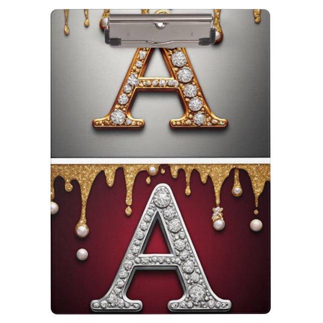 Gold and Silver Letter A Monogram Clipboard (Front)