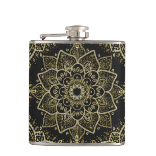 Gold and silver mandala hip flask