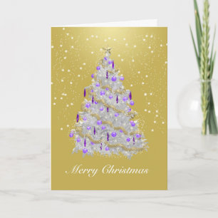 Gold and Silver Merry Christmas Tree Holiday Card