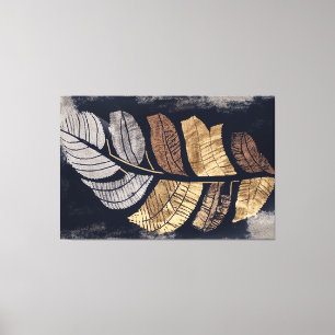 Gold and Silver Metallic Leaves Elegant Botanical Canvas Print