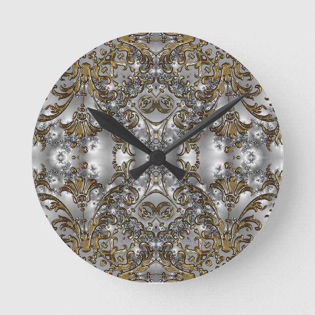 Gold and Silver Pattern  Sml Round Wall Clock (Front)