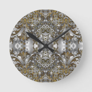 Gold and Silver Pattern  Sml Round Wall Clock