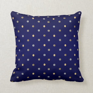 Gold and Silver Polka Dots on Navy Blue Cushion