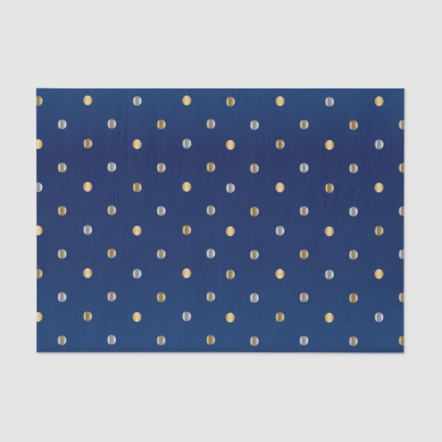 Gold and Silver Polka Dots on Navy Blue Tissue Paper (Front)