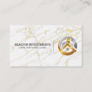 Gold and Silver Real Estate Logo Golden Marble Business Card