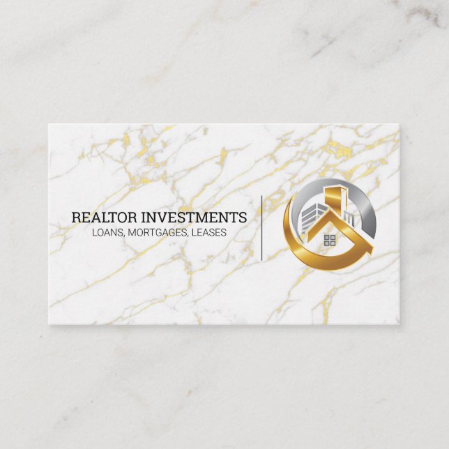 Gold and Silver Real Estate Logo | Golden Marble Business Card (Front)